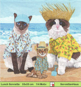 Katzen machen Urlaub am Strand mit Sonnenhut  - 1 Paket mit 20 Servietten